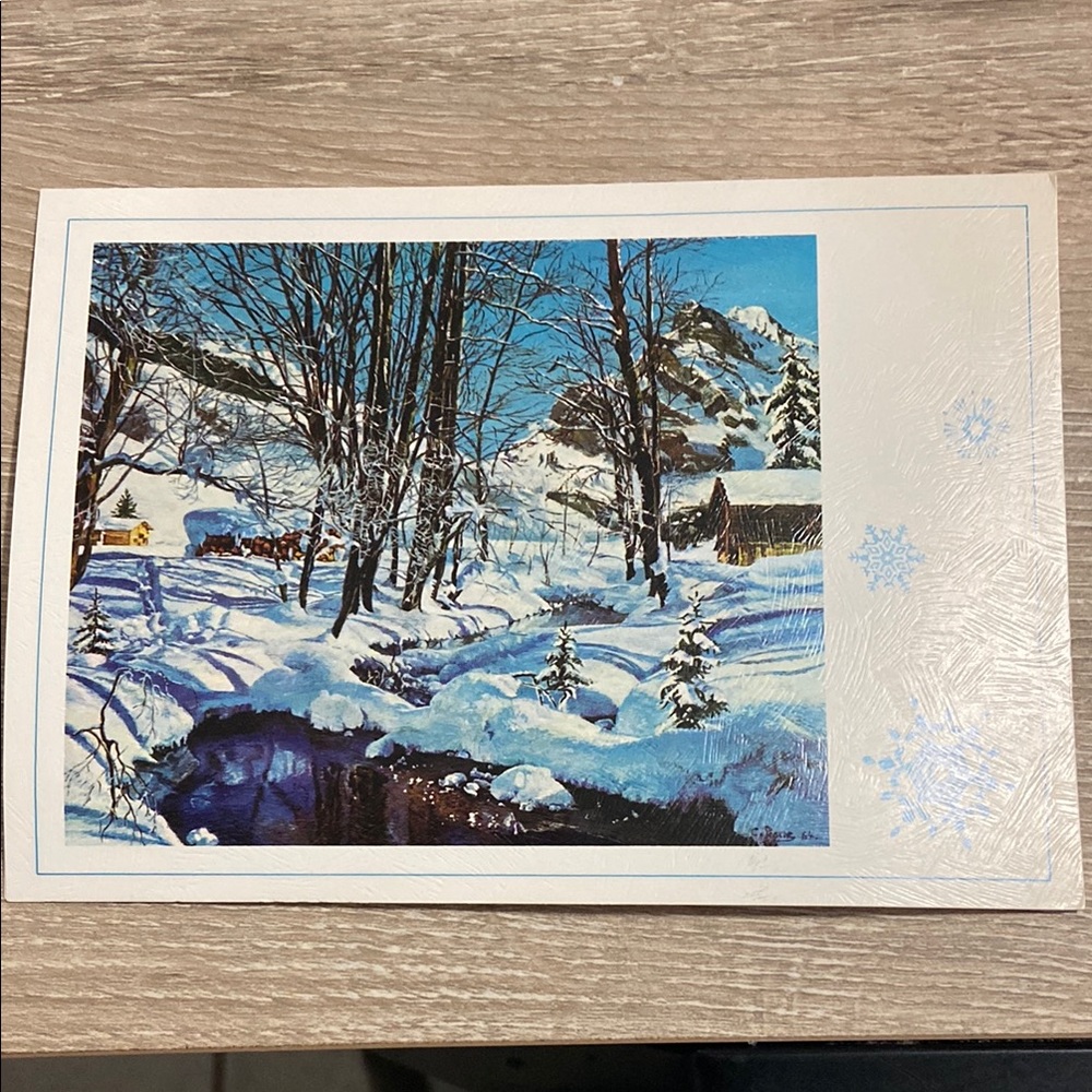 Vintage First Snow Art Print Postcard Footpainted by Ch. Pasche
